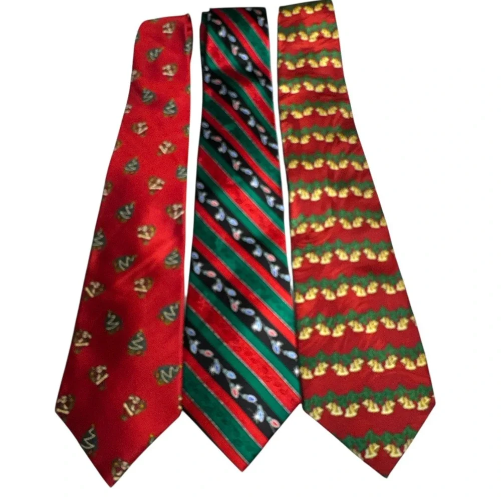 Stafford Noel Keith Daniels‎ Christmas Silk Necktie Lot 3Pc Preowned Holiday